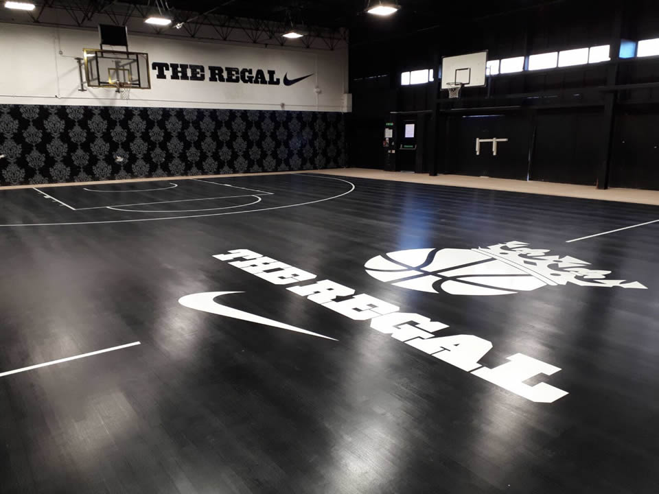 black wooden basketball court