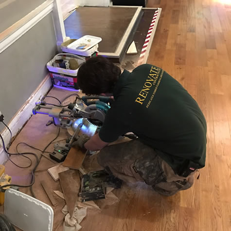 repairs and cutting to finish the floor laying